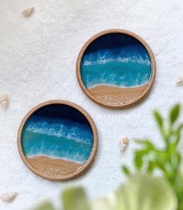 Posavasos decorativos de lujo de madera y resina con diseño artístico para comedor y sala de estar - Product Image 1