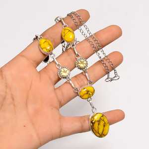 Honey Dahlia Turquoise Citrine <b>Necklace</b> Sterling Silver Bohemian <b>Statement</b> Jewelry Handmade Gift for Her - Product Image 3