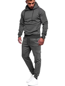 Conjunto Deportivo de 2 Piezas para Hombre, Transpirable, Estilo Hip Hop, Sudadera con Capucha, Pantalones Deportivos Casuales para Correr, con Cordón Ajustable en la Parte Delantera, Color Liso - Product Image 2