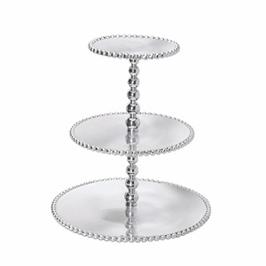 Round Stainless Steel <b>3</b>-<b>Tier</b> <b>Cake</b> <b>Stand</b> With Beaded Edge And Ball Stem For Elegant Display - Product Image 3