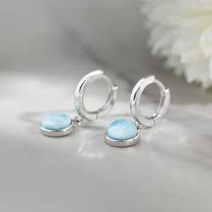 Natural Larimar Hoop Earrings 925 <b>Sterling</b> <b>Silver</b> Gold Plated Dangle <b>Huggie</b> Blue Gemstone Jewelry for Women Party Gift - Product Image 5