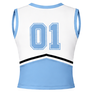 Ensemble d'uniforme de cheerleading bleu clair, haut sans manches à col en V, jupe plissée, tenue de sport pour équipe athlétique, performance de danse, entraînement - Product Image 4