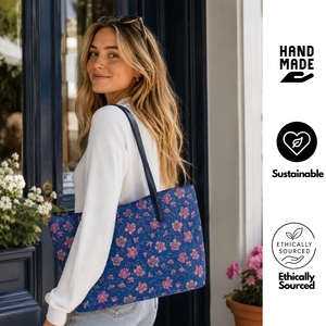 Premium Handmade Summer Lightweight Foldable Hand Block Printed Tote <b>Bag</b> Leather Straps <b>Large</b> Cotton <b>Canvas</b> for Office Shopping - Product Image 2