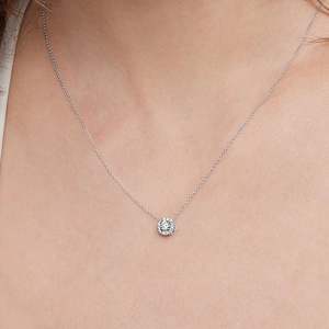 Collier pendentif halo en or blanc massif 14 carats plaqué rhodium, diamant de laboratoire certifié IGI 0,40 ct, cluster de diamants brillants - Product Image 2