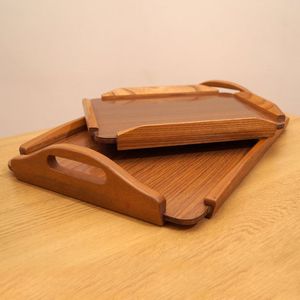 JUNJI Customizable <b>Bamboo</b> Square Nesting Serving Trays Rectangular Shape with Cut Handles for Kitchen & Bathroom Use - Product Image 1