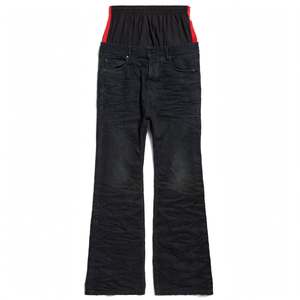 Black Washed Loose Fit Patchwork Flare <b>Jeans</b> <b>Men</b> Denim Pants Mid Rise <b>Elastic</b> <b>Waist</b> Womens Light Wash Casual - Product Image 1