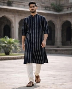 KV <b>Men's</b> Striped Pure Cotton Quick Dry Wrinkle Free Reversible <b>Kurta</b> Nehru Collar Full Sleeve Button Front Formal Casual Top - Product Image 1