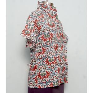 Vestido Corto con Cuello Alto y Estampado Floral, Mangas Abullonadas, 100% Algodón, Lavable, Silueta Recta, Estilo Dulce - Product Image 4