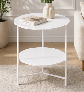 <b>Round</b> Double Tier Metal Storage Rack Mint Green Scandinavian Style side <b>table</b> with rattan top 2-Tier accent <b>table</b> - Product Image 4