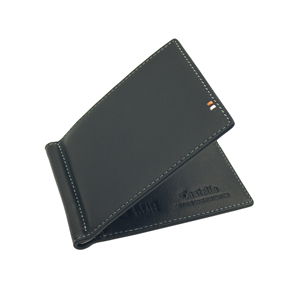 [NOUVELLE SORTIE] Portefeuille fin en cuir souple Castello fait main de qualité supérieure avec protection RFID, pour homme, à double pli, avec pince à billets courte et broderie noire - Product Image 2