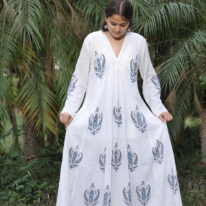 Robe bohème faite à la main pour femmes en coton bio à la mode imprimé floral décontracté Midi taille naturelle doux cadeau de la Saint-Valentin d'été - Product Image 1