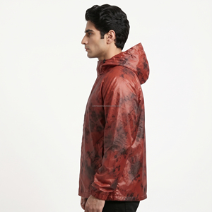 Men's Hooded <b>Red</b> Camouflage Printed PU Windbreaker <b>Jacket</b> Casual <b>Waterproof</b> Outerwear Autumn Wear - Product Image 2