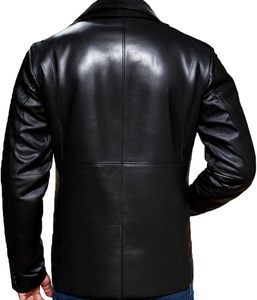 Men's Black Genuine Leather <b>Blazer</b> Slim Fit Turn-down Collar Single Button <b>Smart</b> Casual Jacket Autumn Wear - Product Image 6