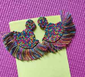 Boucles d'oreilles pendantes brodées à la main avec perles, élégantes, pour fêtes, mariages, cadeaux, accessoires d'oreille – Meilleures ventes - Product Image 4