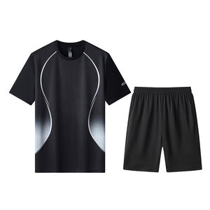 Ensemble de short et t-shirt de sport pour homme, personnalisable avec logo, 2 pièces, pour la course à pied et l'entraînement estival - Product Image 3
