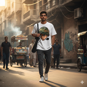 T-shirt noir pour homme en coton lourd 100 %, coupe courte et ample, impression DTG personnalisée, manches courtes. - Product Image 6