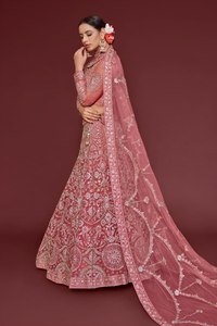 Ensemble de luxe Lehenga Choli en tulle rose poudré, broderie Zari et sequins épais, manches longues, tenue de mariage indienne et pakistanaise, Ghagra 3 pièces - Product Image 4