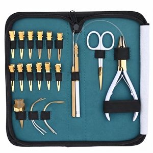 Juego Completo de Herramientas para Aplicación de Extensiones de Cabello: Alicates de Micro Anclaje, Anillos de Separación Rápida, Agujas Curvas, Pinzas de Pico de Pato, Tijeras - Product Image 1