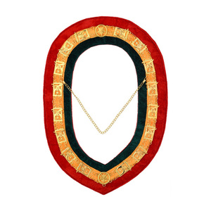 Collar Masónico Tricolor Shriners, Rojo, Naranja, Negro, Terciopelo, Metal Dorado, Emblemas de la Orden Shriners, Insignia Ceremonial - Product Image 1