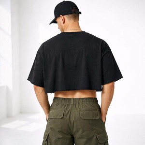 เสื้อยืดโอเวอร์ไซส์ทรงบ็อกซี่ ผ้าคอตตอนหนานุ่ม ตัดเย็บแบบ Raw Hem สไตล์สตรีทแฟชั่นสำหรับผู้ชาย - Product Image 4