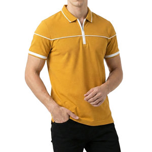 Polo pour hommes OEM en gros, style sport décontracté, avec fermeture éclair, en tissu piqué, bordures contrastées, design personnalisé, coupe athlétique - Product Image 1