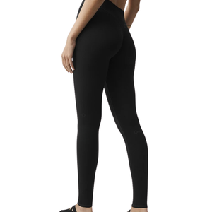 Women High Waist Full Length Solid <b>Black</b> <b>Leggings</b> Knitted Spandex Nylon Stretch Seamless Basic Style All Seasons - Product Image 6