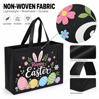 Sacs de courses réutilisables en tissu non tissé écologique avec impression de lapins et poussins de Pâques en dessin animé, œufs pastel, logo personnalisé