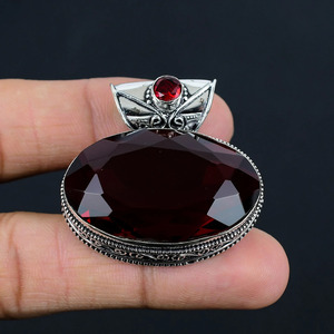 Colgante Ovalado de Granate Vintage en Plata Antigua, Colgantes Solitarios, Joyería Unisex, Regalo - Product Image 1