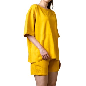 Women's Yellow 2-Piece <b>Knitted</b> <b>Set</b> O-Neck Short Sleeve Top With Above Knee Shorts Solid Loose Fit Casual Spring Summer Wear - Product Image 3