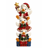Figurines de canards de Noël en famille, décoration de vacances en résine à 3 niveaux avec des bonnets de Père Noël, boîte cadeau et décoration de table festive pour la maison