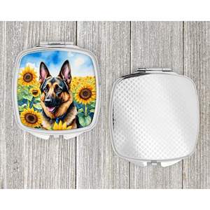 Women and Girls' <b>Compact</b> Sunflowers Decorative Folding Handheld Makeup <b>Mirror</b> German Shepherd <b>Design</b> Travel Gift - Product Image 4