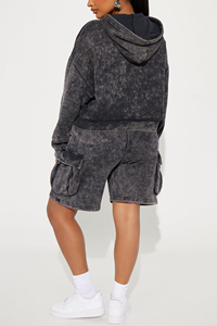 Ensemble de survêtement pour femme 100% coton, effet délavé, avec short cargo à poches, idéal pour l'été - Product Image 4