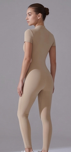 Yoga Shapewear Bodysuit 1/4 Zipper Women's Short Sleeve Compression Bodysuit Yoga Fitness Stand Collar Gym Jumpsuit Ladies - Product Image 4