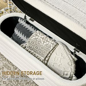 Panca Moderna per Camera da Letto 46 Pollici, Bianco Crema, Rivestita in Pile Teddy, con Cuscino Spesso Imbottito e Struttura in Legno - Product Image 4
