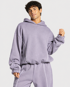 Conjunto Deportivo Personalizado con Logotipo para Hombre, Color Lavanda con Líneas en Contraste, Transpirable, Sudadera Holgada con Capucha y Ribete en Contraste - Product Image 3