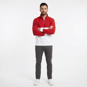 Sudadera con Cierre de Cremallera de un Cuarto para Hombre, Color Azul Marino y Blanco, Corte Holgado, Tejido Transpirable, Cuello Alto, Manga Larga, Marca Meera Impex - Product Image 3