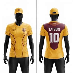 เสื้อดิสก์กอล์ฟผู้ชาย 220 กรัม โพลีเอสเตอร์ ระบายอากาศ ป้องกันรังสียูวี ป้องกันแบคทีเรีย สีเหลืองแดงเลือดหมู คอวี  แบบแผง  โลโก้และชื่อสั่งทำพิเศษด้วยเทคนิค Sublimation - Product Image 1