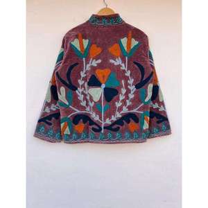 Vintage Style <b>Women</b> <b>Velvet</b> Embroidered Suzani <b>Jacket</b> Abstract Floral Pattern Open Front Festival Wear Winter <b>Women's</b> Outerwear - Product Image 4