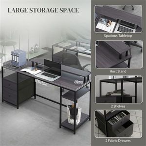 Bureau d'ordinateur moderne noir avec éclairage LED pour le gaming, matériaux durables en métal et MDF, fonctionnalités de rangement élégantes pour une utilisation en cuisine - Product Image 1