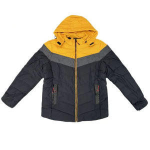 Men's <b>Hooded</b> Puffer <b>Jacket</b> <b>Red</b> Black Color Blocking Windproof Zipper Closure Casual Winter Coat Thick Polyester Wadding Regular - Product Image 3