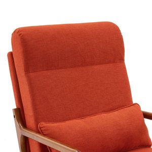 Poltrona Relax da Interno in Legno Massello con Schienale Alto e Struttura in Ferro, Rivestimento in Lino Arancione Bruciato, Meccanismo Reclinabile Manuale per Camera da Letto e Soggiorno - Product Image 6