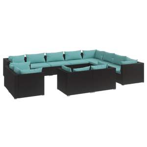 Conjunto de Muebles de Jardín de Ratán Sintético Negro con Cojines Azul Agua - Product Image 2