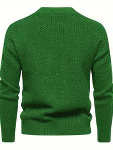 Pull en maille torsadée vert vif pour homme, col rond décontracté, coupe ajustée, texturé, chaud pour l'automne et l'hiver, tricot de mode masculine - Product Image 2