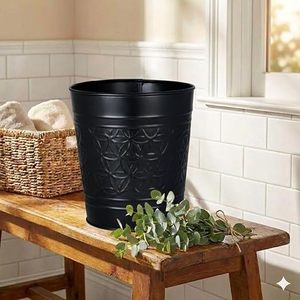 Modern Black Embossed Metal Wastebasket Decorative Iron Trash Can for Bathroom Bedroom Office & Home Decor - Product Image 5