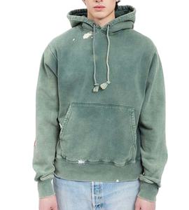 เสื้อฮู้ดดี้โอเวอร์ไซส์คุณภาพสูงสำหรับฤดูหนาว ปักโลโก้ ผ้าฝ้าย 100% สไตล์วินเทจฟอกสี แขนยาว สตรีทแวร์ ลุคดิสเทรส สำหรับผู้ชาย - Product Image 1