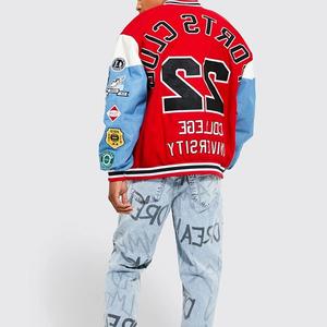 Chaqueta con parches de estilo Letterman hecha a medida completamente bordada para hombre, cuello levantado de talla grande para primavera - Product Image 6