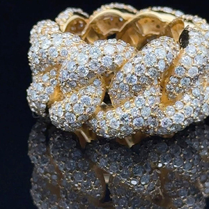 RB Gems Luxe Hommes 10K Or Jaune Baguette Bague Diamant Cubain Lien Chaîne Hip Hop Style VVS Moissanite 925 Argent Mariages - Product Image 2