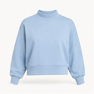 เสื้อสเวตเชิ้ตผู้หญิงคอเต่าสีฟ้าพาสเทล แขนพองแบบครอป รุ่น WSS-0019 - Product Image 1