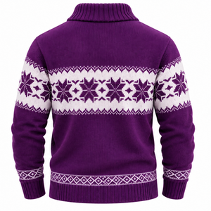 Suéter Morado para Hombre con Cuello Chalera, Diseño Nórdico de Copos de Nieve, Tejido Jacquard, Manga Larga, Jersey de Invierno, Personalizado, Talla XL - Product Image 2