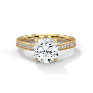 Bague en diamant cultivé en laboratoire, taille ronde, certifiée GRA, avec quatre griffes, en or jaune massif 14 carats, et bande pavée de diamants élégante - Product Image 1